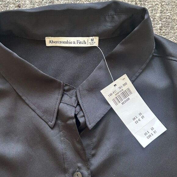 Abercrombie & Fitch Women's Black Satin Button Down Shirt, NWT, Size M - Picture 4 of 6